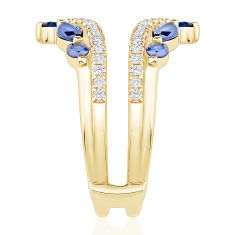 Blue Sapphire and 3/8ctw Diamond 14k Yellow Gold Ring Guard