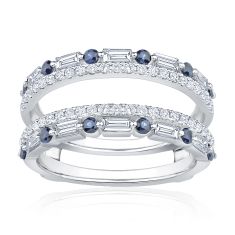 Blue Sapphire and 3/4ctw Diamond 14k White Gold Ring Guard