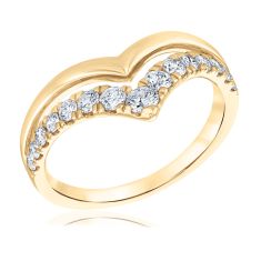 5/8ctw Diamond 14k Yellow Gold Chevron Curved Wedding Band - Embrace Collection