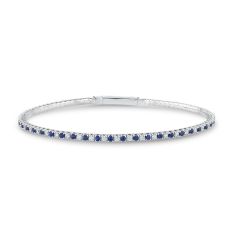 REEDS Flexible Blue Sapphire and 3/4ctw Diamond 14k White Gold Bangle Bracelet