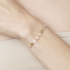 Mother-of-Pearl Heart Station 10k Yellow Gold Bracelet