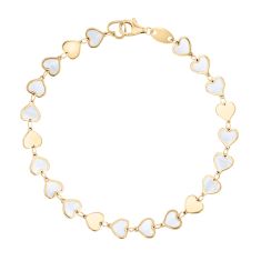 Mother-of-Pearl Heart Station 10k Yellow Gold Bracelet