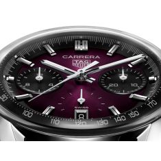 TAG Heuer CARRERA Chronograph Purple Dial Black Leather Strap Watch 39mm - CBS2219.FC6607