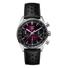 TAG Heuer CARRERA Chronograph Purple Dial Black Leather Strap Watch 39mm - CBS2219.FC6607