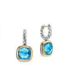 David Yurman Albion Drop Earrings in Sterling Silver with 18K Yellow Gold and Blue Topaz, 10mm
