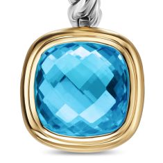 David Yurman Albion Drop Earrings in Sterling Silver with 18K Yellow Gold and Blue Topaz, 10mm