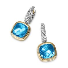 David Yurman Albion Drop Earrings in Sterling Silver with 18K Yellow Gold and Blue Topaz, 10mm