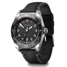Victorinox Swiss Army Automatic Black Dial Black Leather Strap Watch 42mm - 242044