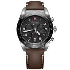 Victorinox Chronograph Black Dial Brown Leather Strap Watch 42mm - 242046 1
