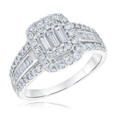 1ctw Baguette and Round Diamond 14k White Gold Engagement Ring - Harmony Collection 1