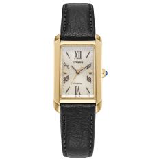 Citizen Eco-Drive L Bianca Gold-Tone Dial Black Leather Strap Watch 32mm - EW5622-09P
