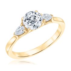 image of 1 1/2ctw Round and Pear Diamond 14k Yellow Gold Engagement Ring with sku:20540159