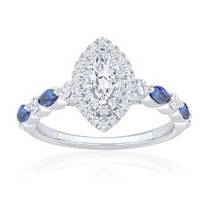 3/4ctw Marquise Diamond and Blue Sapphire 14k White Gold Engagement Ring