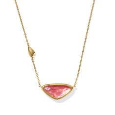 image of Kendra Scott Margot Vintage Gold-Tone Short Pendant Necklace in Pink Coral Iridescent Abalone with sku:20541611