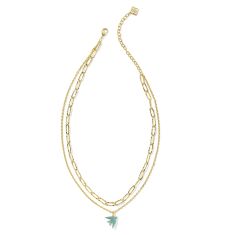 Kendra Scott Melody Bird Multi Strand Necklace in Teal Crystal, Gold-Plated