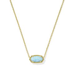 Kendra Scott Elisa Short Pendant Necklace in Light Teal Kyocera Opal