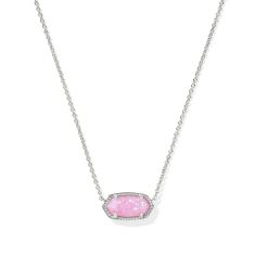 Kendra Scott Elisa Short Pendant Necklace in Carnation Kyocera Opal, Rhodium-Plated