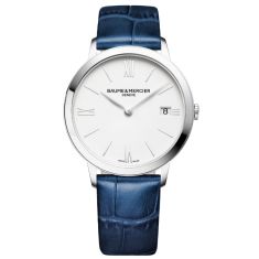 image of Baume & Mercier Classima 10355 White Dial Blue Leather Strap Watch 36.5mm - BMM0A10355 with sku:20543203