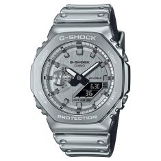 Casio G-Shock G-Steel Fine Metallic Series Analog-Digital Silver-Tone Silicone Strap Watch - GM2100YM-8A