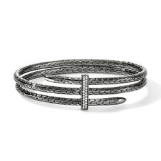 John Hardy Spear 1/4ctw Diamond Pave Triple Dark Sterling Silver Flex Cuff Bracelet 1