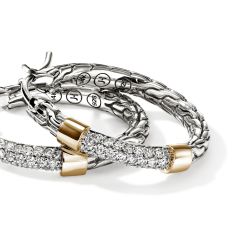 John Hardy Essential 1/3ctw Diamond Pave Two-Tone Sterling Silver Hoop Earrings