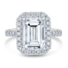 5 5/8ctw Emerald Lab Grown Diamond Halo 14k White Gold Engagement Ring