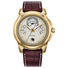 Citizen Eco-Drive Calendrier Gold-Tone Dial Leather Strap Watch 41mm - BU0082-06P