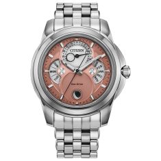 image of Citizen Eco-Drive Calendrier Salmon Dial Stainless Steel Bracelet Watch 41mm - BU0080-52X with sku:20545877