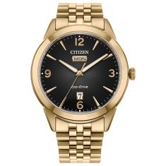 Citizen Eco-Drive Rolan Black Dial Gold-Tone Stainless Steel Bracelet Watch 40mm - AW0152-58H