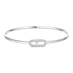 image of Messika Move Uno 1/5ctw Diamond Pave 18k White Gold Flex Bangle Bracelet with sku:20547469