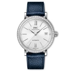 IWC Portofino Automatic Diamond Silver-Tone Dial Blue Leather Strap Watch 37mm - IW658601