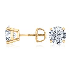 3ctw Round Lab Grown Diamond Solitaire 14k Yellow Gold Stud Earrings