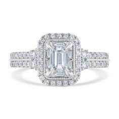 1 1/4ctw Emerald Diamond 14k White Gold Vintage-Inspired Engagement Ring