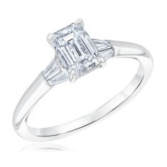 image of 1 1/4ctw Emerald and Tapered Baguette 14k White Gold Hidden Halo Engagement Ring with sku:20549333