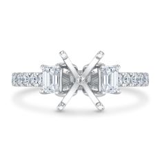 7/8ctw Emerald and Round Diamond 14k White Gold Engagement Ring Setting