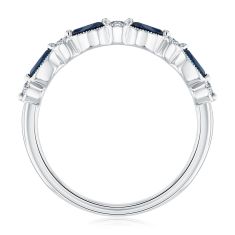 Marquise Blue Sapphire and 1/10ctw Diamond 14k White Gold Wedding Band