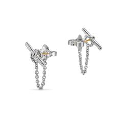 David Yurman DY Mercer Petite Toggle Chain Stud Earrings in Sterling Silver with Diamonds, 38.2mm
