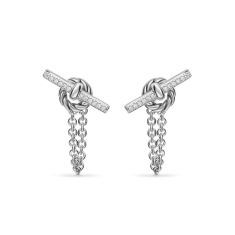 David Yurman DY Mercer Petite Toggle Chain Stud Earrings in Sterling Silver with Diamonds, 38.2mm 1