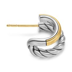David Yurman DY Mercer Double Hoop Huggie Earrings in Sterling Silver with 18K Yellow Gold, 13.5mm