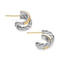David Yurman DY Mercer Double Hoop Huggie Earrings in Sterling Silver with 18K Yellow Gold, 13.5mm