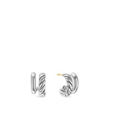 David Yurman DY Mercer Double Hoop Huggie Earrings in Sterling Silver, 13.5mm 1