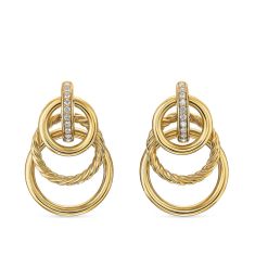 David Yurman DY Mercer Triple Ring Drop Earrings in 18K Yellow Gold with Diamonds, 35.6mm 1