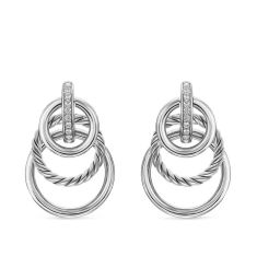 David Yurman DY Mercer Triple Ring Drop Earrings in Sterling Silver with Diamonds, 35.6mm 1