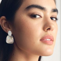 IPPOLITA Polished Rock Candy Crinkle Brown Shell Oval Post Sterling Silver Earrings