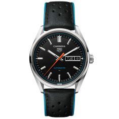 TAG Heuer CARRERA Day-Date Black Dial Black Leather Strap Watch 41mm - WDA2110.FC6614