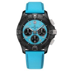 Breitling Avenger B01 Chronograph 42 Night Mission Turquoise Blue Dial Leather Strap Watch 42mm - SB0146101L1X1