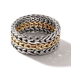 John Hardy Rata Two-Tone 9mm Wide Chain Ring - Size 7