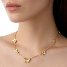 Temple St. Clair 18k Yellow Gold Diamond Golden Flower Butterfly Necklace