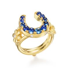 Temple St. Clair 18k Yellow Gold Sapphire Horseshoe Ring - Size 6.5 1