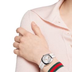 Gucci Interlocking Silver Diamond Dial White Rubber Strap Watch 29mm - YA142512